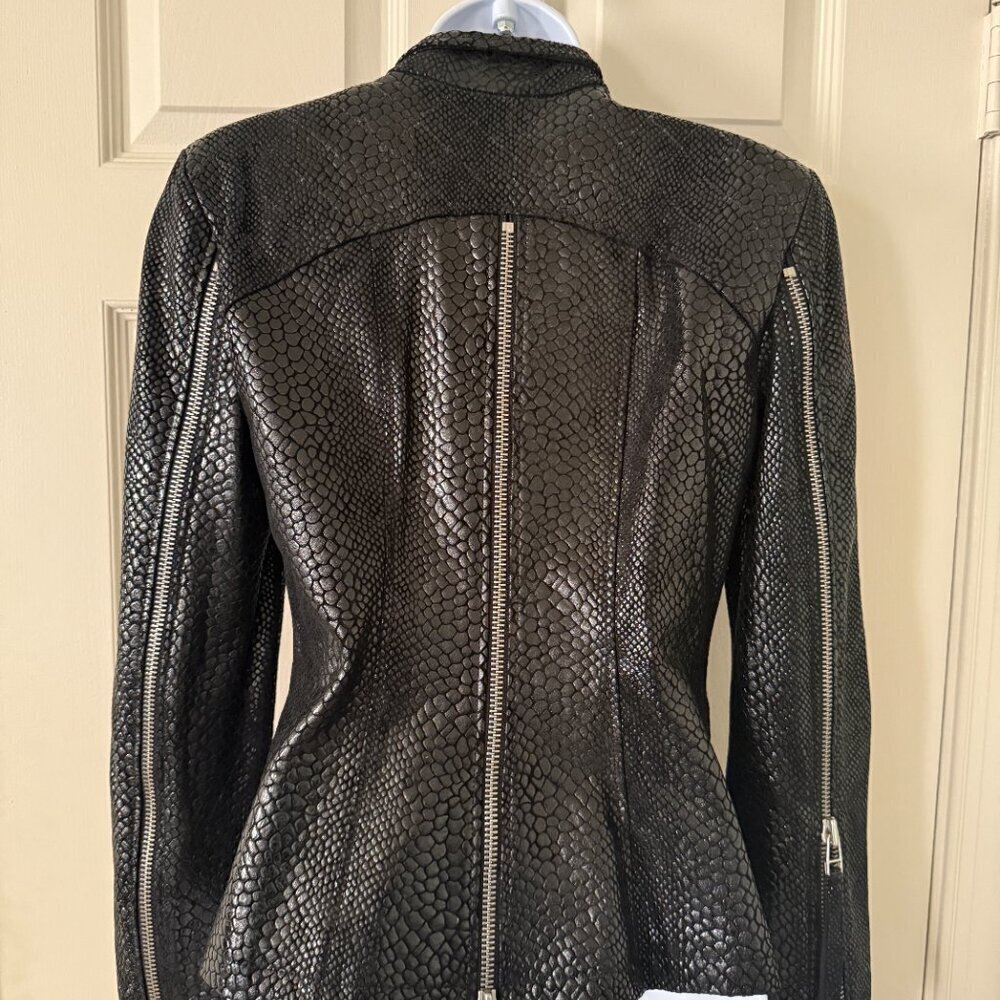 Bebe Black Leather Snakeskin Moto Jacket size XS NWOT - Picture 4 of 15